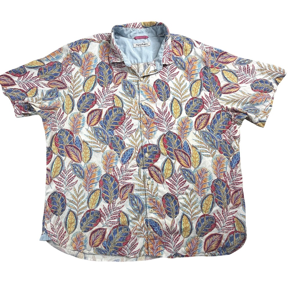 Tommy Bahama Mens XXL Tencel Cotton Tropical Leaf Short Sleeve Button Shirt